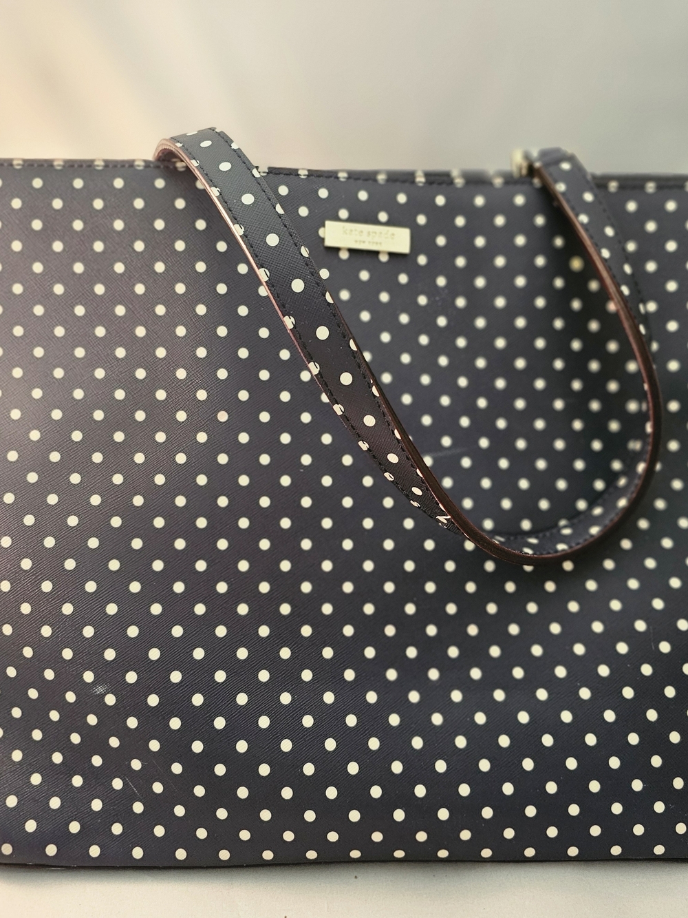 Kate Spade Grant Street Navy Polka Dot Tote